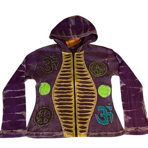 Nepal Colorful Cotton Hooded Jacket with Embroidered and Cut Designs NWT